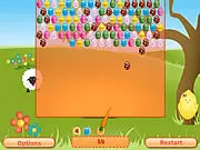 Egg Matcher game screenshot showing a grid of colorful Easter eggs being matched in groups of three or more, free online match 3 puzzle game