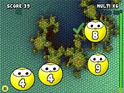 Screenshot of Number Bobble game showing several numbered bubbles ready to be clicked in sequential order.