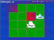 Funky Hat Match game screenshot showing a grid of cards, some flipped to reveal colorful and unique hats, free online memory matching game