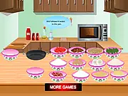 Cook Pizza with Pesto Sauce game screen showing a delicious pizza topped with green pesto sauce and fresh ingredients