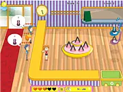Screenshot of Hana's Music Store game showing customers waiting and Hana crafting a string instrument in her workshop