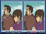 Screenshot of Tales from Earthsea Spot the Difference game, showing two similar pictures based on the Studio Ghibli movie's artwork side-by-side. Free online difference finding puzzle.