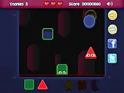 Screenshot of Toony game showing colorful geometric tiles being dragged to fill an empty shape template. Simple free puzzle game for children.