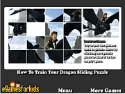 How To Train Your Dragon Sliding Puzzle free online game, main characters Hiccup and Toothless on a fragmented tile board