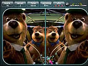 Yogi Bear Spot the Difference game screenshot, side-by-side images of Yogi Bear and Boo-Boo in Jellystone Park, find differences free online