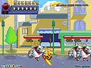 Gloden Armor Shooter free online game screenshot showing a mech suit battling alien enemies on PlayArcadeHub