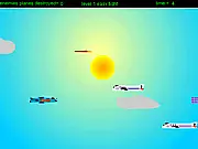 Super Pilot 2 jet fighter game screenshot showing a gray jet firing a missile at an enemy plane over blue skies