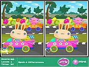 Screenshot of Spot Five Easter Bunny free online game, showing two side-by-side images with five differences to find.
