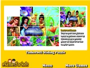 Tinkerbell Sliding Puzzle game, free online puzzle pieces of Tinkerbell and fairy friends waiting to be rearranged
