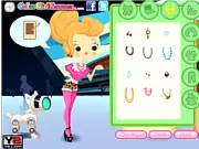 Screenshot of Chic Gadget Girl Style dress up game, girl model with laptop and headset choosing a stylish outfit, play free online