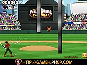 Power Rangers Baseball online game screenshot - Power Ranger hitting a glowing energy ball with a baseball bat