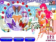 The Snow Fairy dress up game with a girl fairy wearing a beautiful blue and white dress and crown