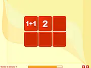 Math Equations Memory game screen showing a grid of flipped squares with one square revealing a simple math equation like '9 - 4' and another revealing the answer '5'