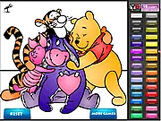 Winnie the Pooh and Friends Coloring online game page with Tigger, Piglet, and Eeyore