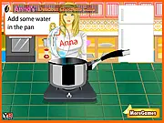 Anna's Chocolate Cake free online cooking game screenshot, guided cake baking recipe on PlayArcadeHub