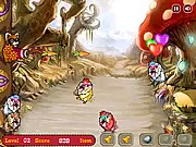 Gameplay screenshot of Mushroom Farm War, a free online tower defense game where a mushroom shoots carrots at monkeys in balloons
