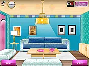 Modern Dining Hall Decor game screen showing an empty room being furnished with sleek chairs, a glass table, and contemporary pendant lighting