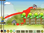 Gameplay screenshot of Color The Town, a free online puzzle game where a cannon paints houses with limited colored paint