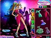 Gameplay screenshot of Primadonna Dancer, a free online dress-up game showing a stylish female character in a glamorous gown