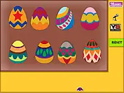 Easter Eggs Puzzle Mania game screen showing fragmented, colorful Easter egg pieces waiting to be matched and assembled