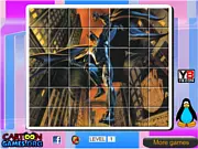 Batman image split into pieces for the free online rotation puzzle game on PlayArcadeHub