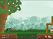 Crazy Soldier online game screenshot, soldier shooting cannon at structures, physics puzzle game, demolition game, play free shooting online