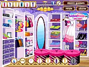 Fancy Walk In Closet online game screenshot, luxury closet with stylish outfits, free interior design and dress-up game