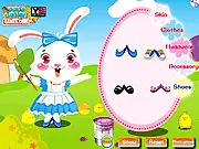 Screenshot of Easter Bunny and Colorful Eggs game showing the bunny next to a collection of decorated Easter eggs on PlayArcadeHub