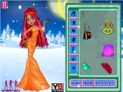 Witch In Snow free online dress up game featuring a cute witch wearing a glamorous dress