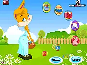 Screenshot of the Bunny Girl Dress Up online game featuring a girl character posing with various fashion accessories and bunny ears