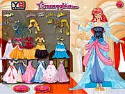 Screenshot of Princess Party Style dress-up game showing a princess model trying on a pink ballgown and sparkling jewelry