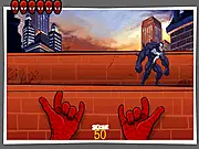 Screenshot of Spider-Man Villains online game showing Spider-Man shooting webs at various criminals while trying to avoid Mary Jane.