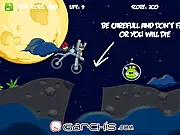 Angry Birds Space Bike racing game screenshot, red bird driving a dirt bike in space, free online game on PlayArcadeHub