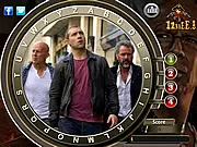 Screenshot from A Good Day To Die Hard hidden alphabet game showing four movie-themed images with faint, scattered letters hidden within the scenes. Play free online on PlayArcadeHub.