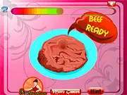 Perfect Burger Cooking free online game image showing Chef Rick and a delicious, freshly made hamburger on PlayArcadeHub