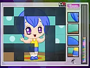 Screenshot of Manga Girl Tiles Game free online puzzle, showing a scrambled picture of a cute anime girl that needs reassembling.