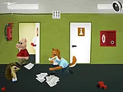 Animal Office game screenshot featuring a little hedgehog attempting to interact with other animal characters in a busy, bureaucratic office setting.