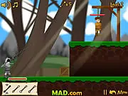 Archers Oath game showing a stick figure archer aiming an arrow to break a noose and save a hanging person against a wooden gallows background