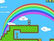 Screenshot of Super Catrio free online platformer, showing the player's cat near a locked door and a floating key.
