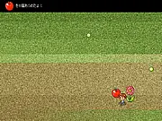 Screenshot of My Fruit Farm free online game showing a small green seed being attacked by cartoon insects, with the player preparing to click and kick them away.