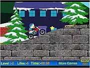 Screenshot of South Park Bike Ride online game showing a character on a bicycle racing through a snowy, mountainous town