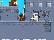 Bunny Kill 5.1 gameplay screenshot showing a main character bunny in a fighting stance with a magically appearing weapon, surrounded by enemy figures.