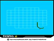 Screenshot of Ultimate Snake Online showing a long green snake navigating the game grid to eat a food pellet, while avoiding its own tail.