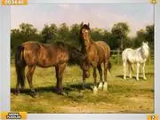 Online jigsaw puzzle featuring the Horses Grazing painting by Rosa Bonheur