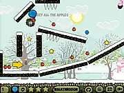 Winter Insomnia physics puzzle game screenshot, hedgehog trying to get apples, avoiding spikes, play free online