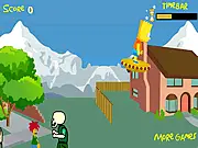 Screenshot of the Bart Simpson Zombie Battle free online game showing Bart Simpson aiming a magical spell at a crowd of zombified Springfield characters.