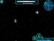 Screenshot of Battle Epsilon free online space shooter game with a Flag Ship being defended by a space sergeant and squad against alien attacks