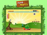 Flying Fruits free online game, launching a fruit from a giant catapult for maximum distance