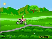 Screenshot of One Piece Moto Racing game showing the character Puffy riding a motorcycle over a series of steep, challenging dirt ramps.