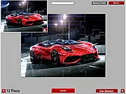 Ferrari Berlinetta Jigsaw free online puzzle game with a red sports car on PlayArcadeHub
